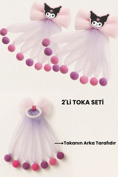 ESİLA KİDS 2'Li Toka Kız Çocuk Toka Tül Saç Tokası İnci Detaylı Lastikli Model Pembe ve Lila ürün görseli 1