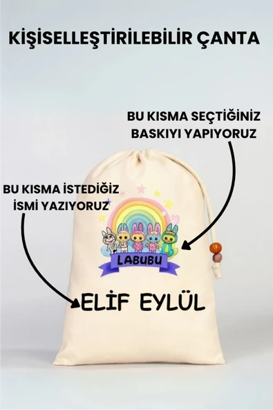 ESİLA KİDS Kız çocuk Kıyafet Kesesi Çocuklara Özel İsim Yazılı Baskılı İp Kapamalı kişileştirilebilir 30x40 Cm ürün görseli 1