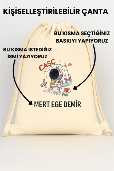 ESİLA KİDS Erkek Çocuk Kıyafet Kesesi Özel İsim Yazılı Kişiselleştirilebilir İp Kapamalı Su Geçirmez 30x40 cm ürün görseli 1