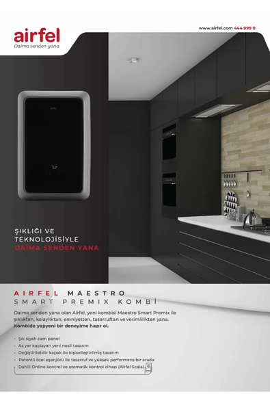 Airfel Maestro Smart Premix 24 Kw Wifi Oda Termostatlı Tam Yoğuşmalı Kombi ürün görseli 1