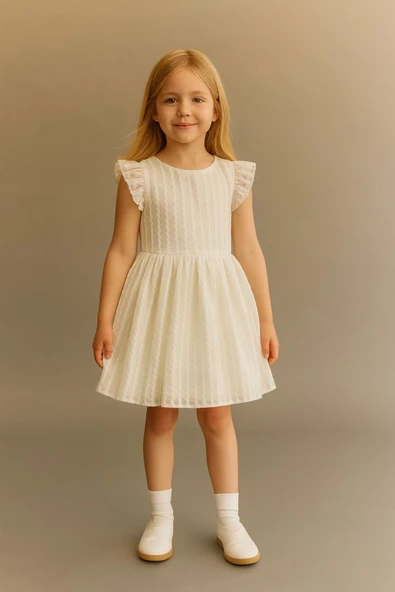 ESİLA KİDS Kız Çocuk Elbise Beyaz Fırfırlı Kolsuz Detaylı Yazlık Elbise Doğum Günü Ve Partywear 3-6 Yaş ürün görseli 1
