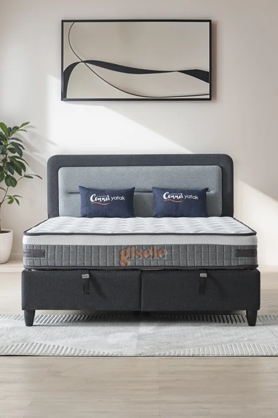 Cennet Yatak Gisele Modeli Full Ortopedik Çift Kişilik Pedli Yataklı Baza ve Başlık Takımı 3 lü Set ürün görseli 1