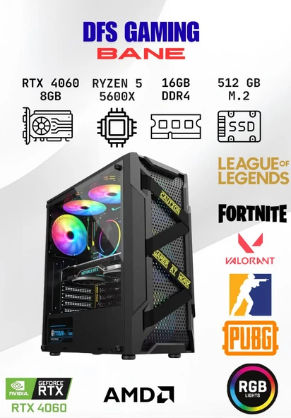 DFS Gaming BANE RYZEN 5 5600X-A520M-RTX 4060 8GB-16GB RAM-512GB M.2 SSD-OYUNCU BİLGİSAYARI ürün görseli 1