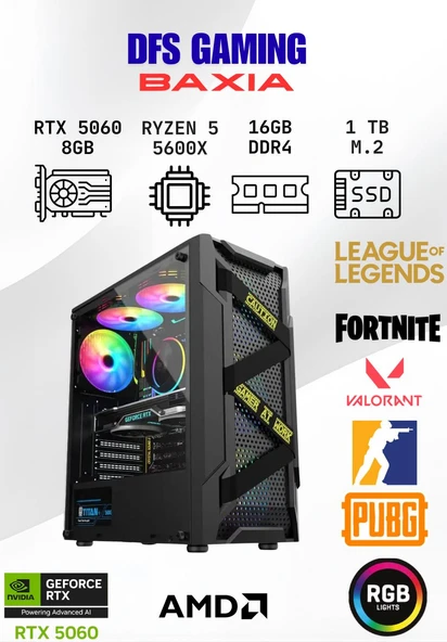 DFS Gaming BAXIA RYZEN 5 5600X-A520M-RTX 5060 8GB-16GB RAM-1TB NVME M.2 SSD-OYUNCU BİLGİSAYARI ürün görseli 1