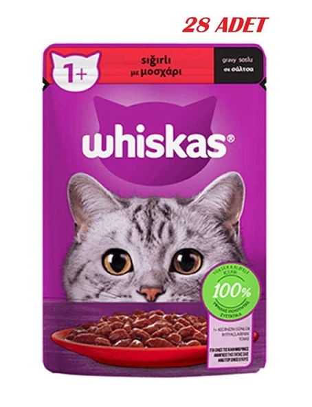 Whiskas Pouch Sos Içinde Sığır Etli Yetişkin Kedi Konservesi 28 Adet 85 gr ürün görseli 1