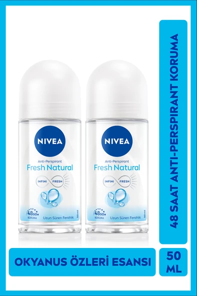 Kadın Roll-on Deodorant Fresh Natural 50ml, 72 Saat Anti-Perspirant Ter Koruması, Alkolsüz, X2 Adet ürün görseli 1