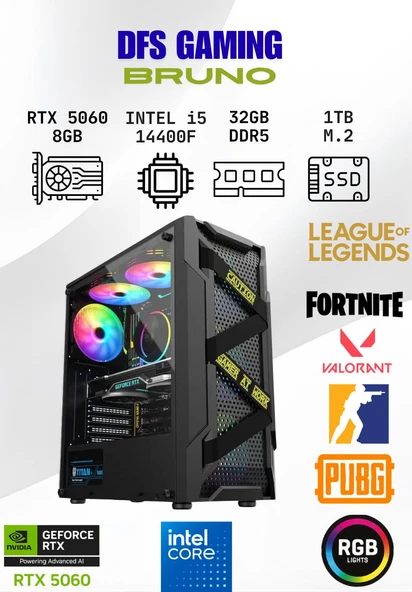 DFS Gaming BRUNO INTEL i5 14400F-H610M-RTX 5060-32GB DDR5 RAM-1TB M.2 SSD-OYUNCU BİLGİSAYARI ürün görseli 1