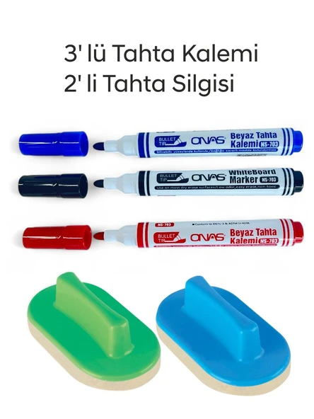 Mikro NS-703 Yuvarlak Uç Beyaz Yazı Tahta Kalemi 3 lü Set Kraf 575G Tahta Silgisi 2 li Set ürün görseli 1
