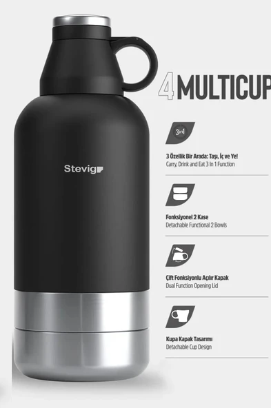 Stevig ST-212 4 Multi-Cup Çelik Termos 1.9LT Black - Resim 2