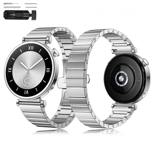 Huawei Watch GT5 41mm İle Uyumlu Renk Detaylı 18mm Paslanmaz Çelik Metal Kordon Kayış  Gümüş ürün görseli 1