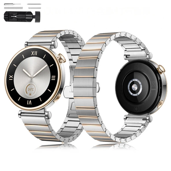 Huawei Watch GT5 41mm İle Uyumlu Renk Detaylı 18mm Paslanmaz Çelik Metal Kordon Kayış  Rosegold ürün görseli 1