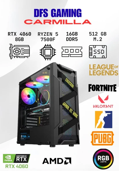 DFS Gaming CARMILLA RYZEN 5 7500F-B650M-RTX 4060 8GB-16GB DDR5 RAM-512GB M.2 SSD-OYUNCU BİLGİSAYARI ürün görseli 1