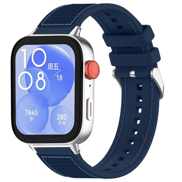 Huawei Watch Fit 3 İle Uyumlu Dikiş Desenli Dokuma Silikon Kordon  Lacivert ürün görseli 1