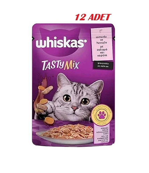 Whiskas Pouch Sos İçinde Somonlu ve Havuçlu Yetişkin Kedi Konservesi 85gr*12 ADET ürün görseli 1