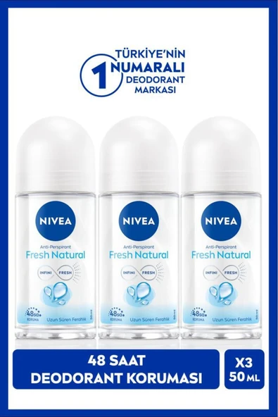 Kadın Roll-on Deodorant Fresh Natural 50ml, 48 Saat Koruma, X3 Adet ürün görseli 1