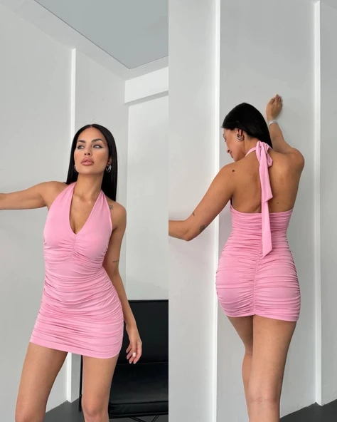 KADIN HALTER YAKA MİNİ ELBİSE ürün görseli 1