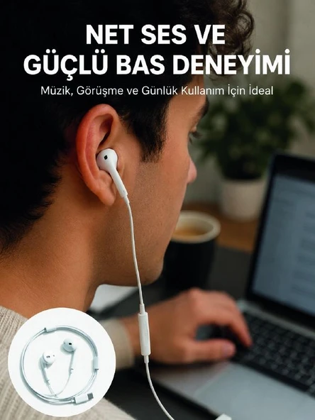 Kablolu Type C Kulak İçi Kulaklık Kristal Netliğinde Ses Kalitesi Yeni Nesil ürün görseli 1