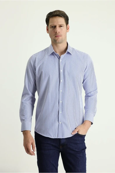 Kığılı Uzun Kol Slim Fit Dar Kesim Çizgili Pamuklu Gömlek ürün görseli 1