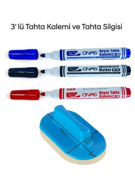 Mikro NS-703 Yuvarlak Uç Beyaz Yazı Tahta Kalemi 3 lü Set Kraf 575G Tahta Silgisi ürün görseli 1