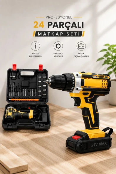 Metal Dişli 24w Akülü Matkap -çift Bataryalı Ve Led Çalışma Işığı İle Tam Set ürün görseli 1