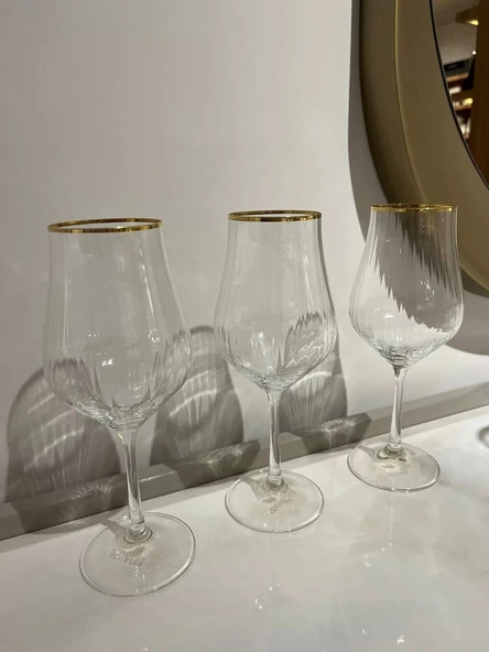 Schafer Tulipa Optik Ayaklı Kadeh 6 Parça-Altın ürün görseli 1