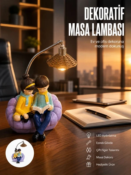 Romantik Çift Temalı Dekoratif Masa Lambası Yumuşak Led Işık ürün görseli 1