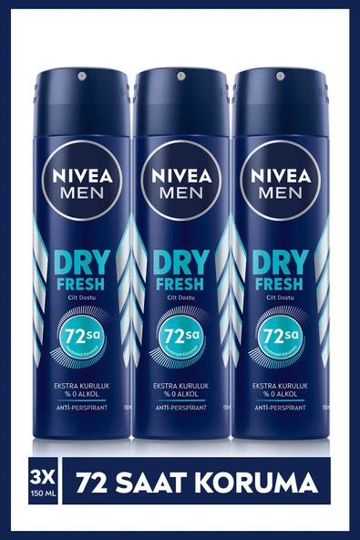 Men Erkek Sprey Deodorant Dry Fresh 150 ml X3 Adet,72 Saat Anti-perspirant Koruma ürün görseli 1
