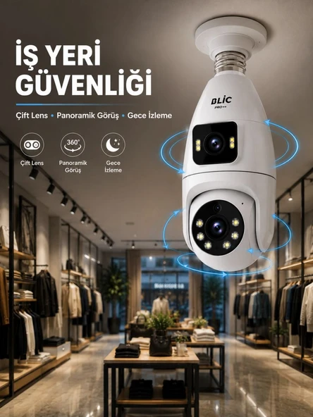 Wi-fi Çift Lens Ampul Kamera  Akıllı Ev Güvenliği ürün görseli 1