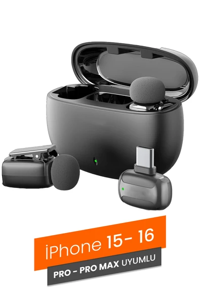 Plentiful Profesyonel Kablosuz Yaka Mikrofonu iPhone 15/16 Uyumlu 2 Mikrofonlu Type-C 1072 ürün görseli 1