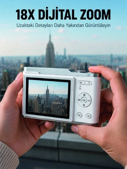 Kompakt Dijital Fotoğraf Makinesi Beyaz 18x Dijital Zoom Destekli ürün görseli 1