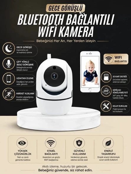 Bebek Takip Kamerası  Gece Görüşlü Wifi Güvenlik Kamerası ürün görseli 1