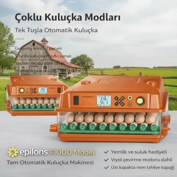 Fx100 Tam Otomatik Kuluçka Makinesi – 100 Yumurta Kapasiteli | Yeni Nesil Havalandırma | Otomatik Motorlu Su Alma Sistemi | Dijital Isı Ve Nem Kontrolü ürün görseli 1