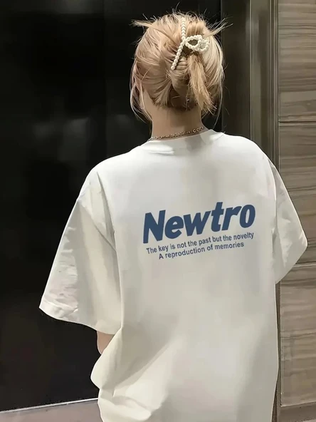 Baskılı Oversize Bisiklet Yaka T-shirt - Beyaz ürün görseli 1
