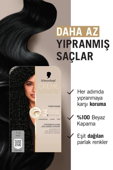 Schwarzkopf Creme Supreme Full Kit 1-0 Siyah - Resim 3