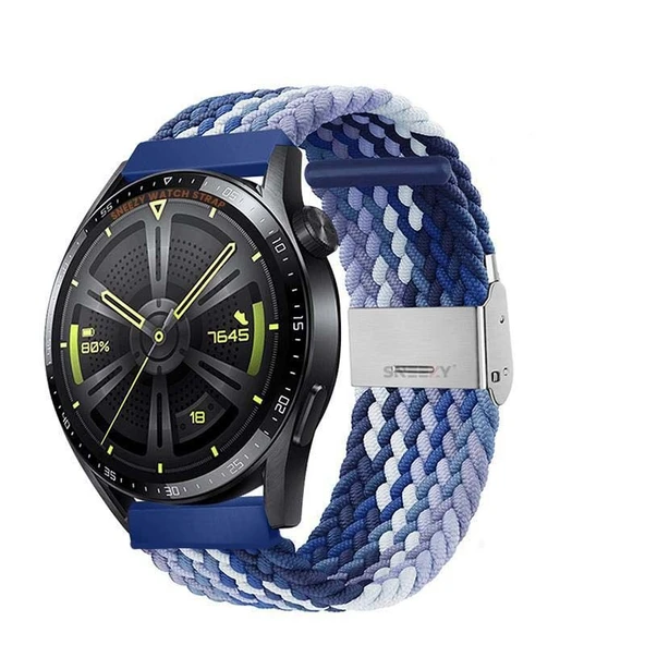 Sneezy Huawei Watch GT5 46mm İle Uyumlu 22mm Metal Klips Solo Fiberlink Örgü Kordon  Mavi Beyaz ürün görseli 1
