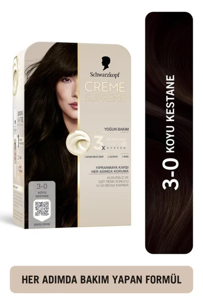 Schwarzkopf Creme Supreme Saç Boyası Full Kit 3-0 Koyu Kestane ürün görseli 1