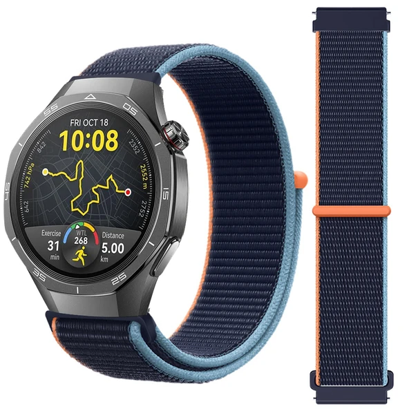 Huawei Watch GT5 Pro 46mm İle Uyumlu Ayarlanabilir Cırt Cırtlı Yumuşak Spor Kumaş Örgü Kordon  Lacivert ürün görseli 1