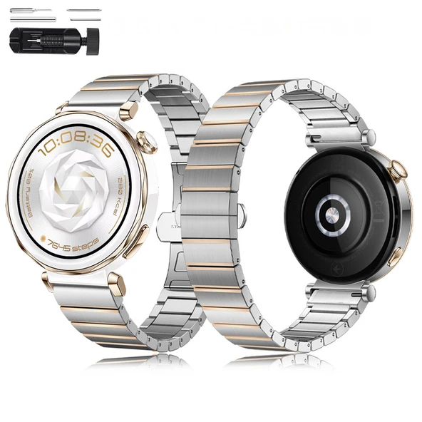 Huawei Watch GT5 Pro 42mm İle Uyumlu Renk Detaylı 18mm Paslanmaz Çelik Metal Kordon Kayış  Rosegold ürün görseli 1
