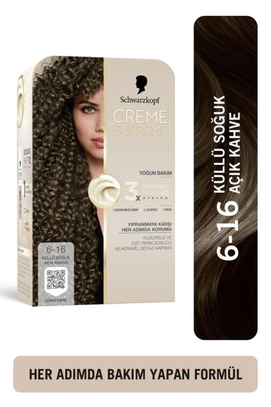 Schwarzkopf Creme Supreme Saç Boyası 6-16 Küllü Soğuk Açık Kahve ürün görseli 1