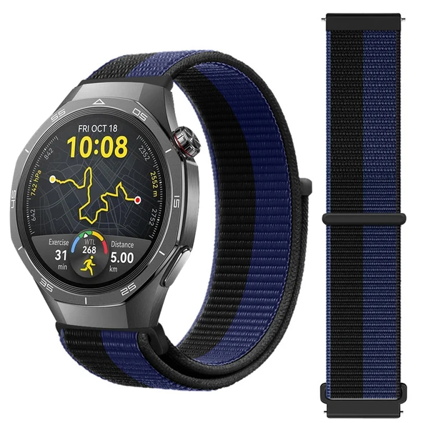 Huawei Watch GT5 Pro 46mm İle Uyumlu Ayarlanabilir Cırt Cırtlı Yumuşak Spor Kumaş Örgü Kordon  Mavi ürün görseli 1