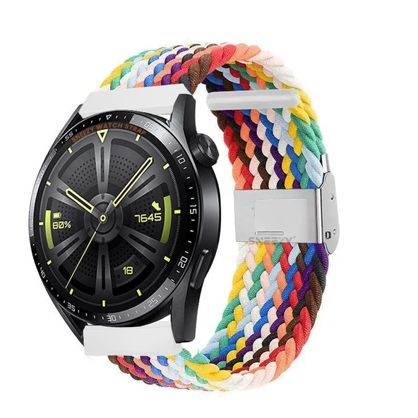 Sneezy Huawei Watch GT5 46mm İle Uyumlu 22mm Metal Klips Solo Fiberlink Örgü Kordon  Gökkuşağı ürün görseli 1