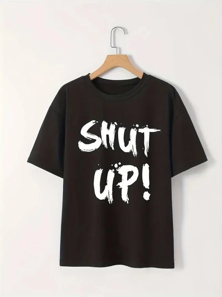 Baskılı Oversize Bisiklet Yaka T-shirt - Siyah ürün görseli 1