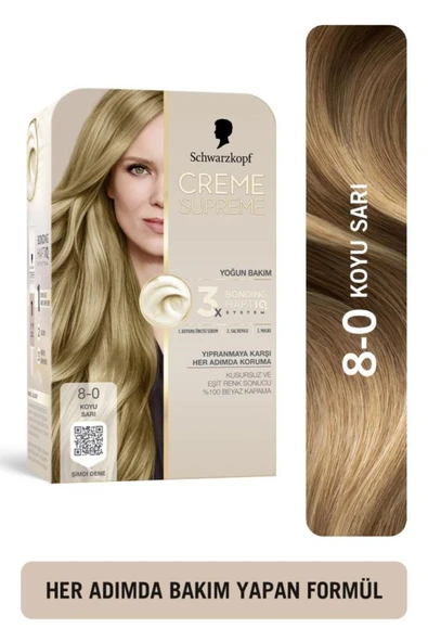 Schwarzkopf Creme Supreme Saç Boyası Full Kit 8-0 Koyu Sarı ürün görseli 1