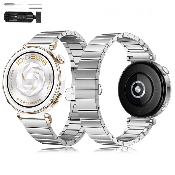 Huawei Watch GT5 Pro 42mm İle Uyumlu Renk Detaylı 18mm Paslanmaz Çelik Metal Kordon Kayış  Gümüş ürün görseli 1