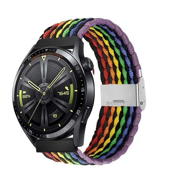 Sneezy Huawei Watch GT5 46mm İle Uyumlu 22mm Metal Klips Solo Fiberlink Örgü Kordon  Gökkuşağı Siyah ürün görseli 1