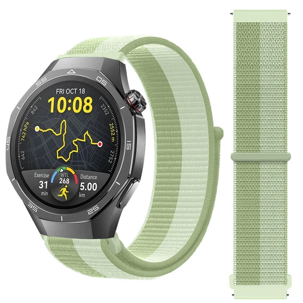 Huawei Watch GT5 Pro 46mm İle Uyumlu Ayarlanabilir Cırt Cırtlı Yumuşak Spor Kumaş Örgü Kordon  Yeşil ürün görseli 1