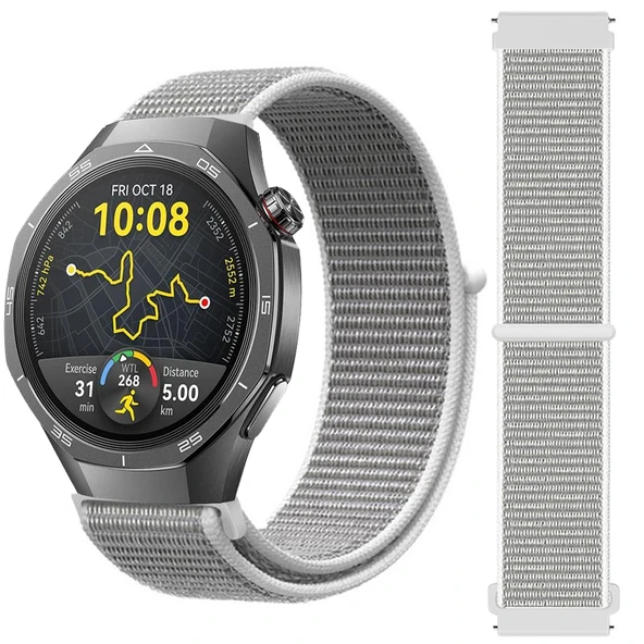 Huawei Watch GT5 Pro 46mm İle Uyumlu Ayarlanabilir Cırt Cırtlı Yumuşak Spor Kumaş Örgü Kordon  Beyaz ürün görseli 1