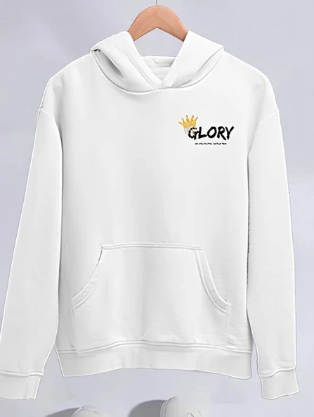 Kışlık Üç İplik Kapşonlu SweatShirt - Beyaz ürün görseli 1