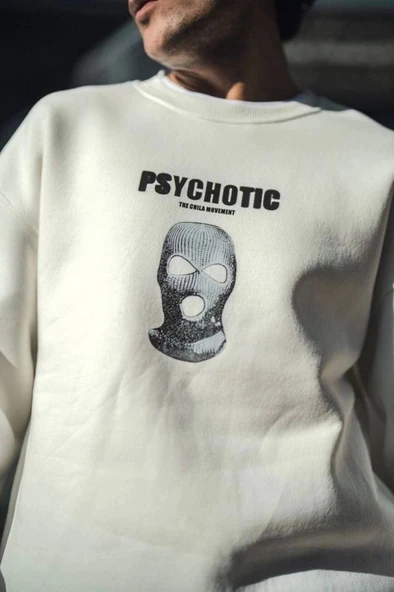 Kışlık Bisiklet Yaka Baskılı SweatShirt - Beyaz ürün görseli 1
