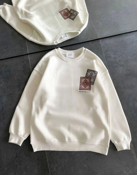 Bisiklet Yaka Baskılı SweatShirt - Beyaz ürün görseli 1
